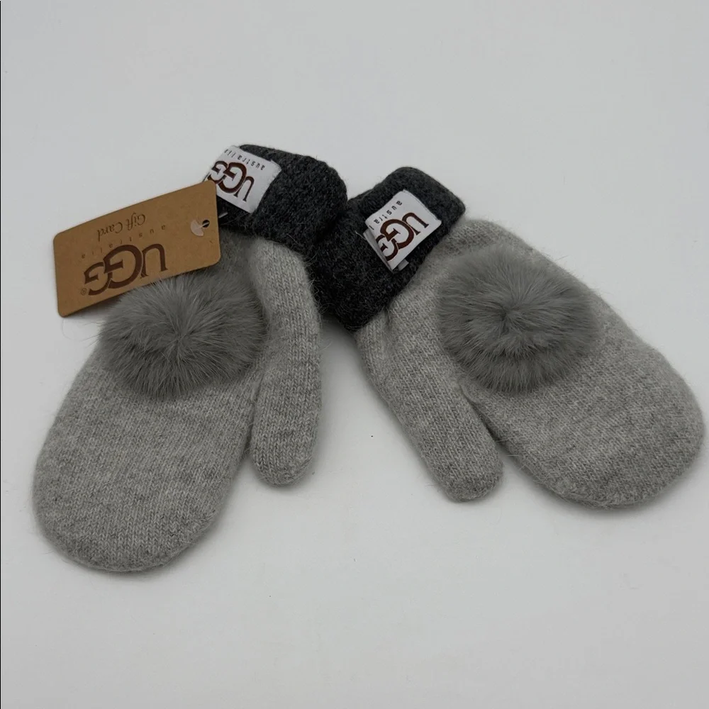 UGG Mittens in Charcoal and Light Gray with Pom Pom